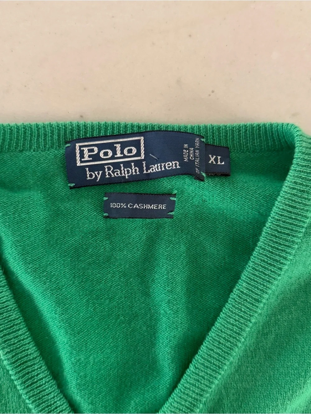 Polo Ralph Lauren Sweater Mens XL Green V-Neck 100% Cashmere